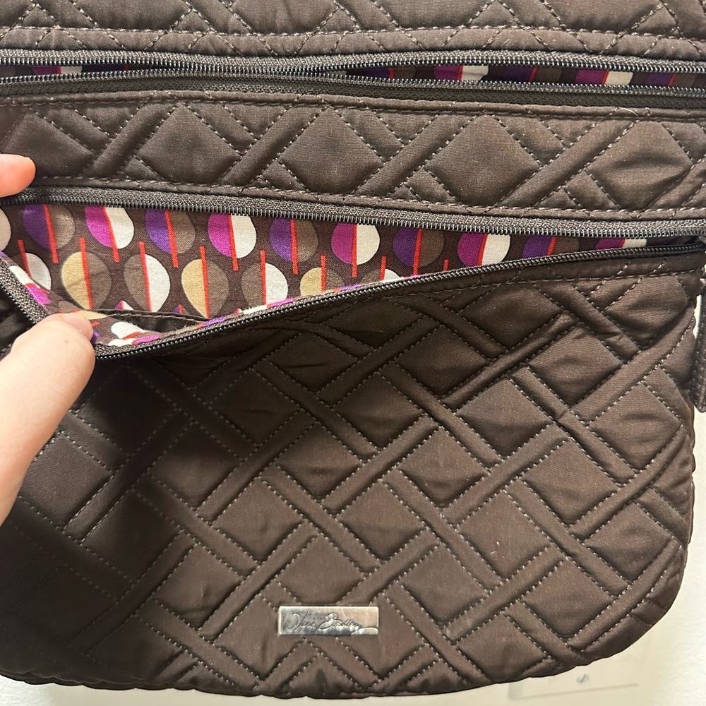 Vera Bradley Triple Zip Microfiber Quilted Espresso Crossbody - Picture 11 of 15